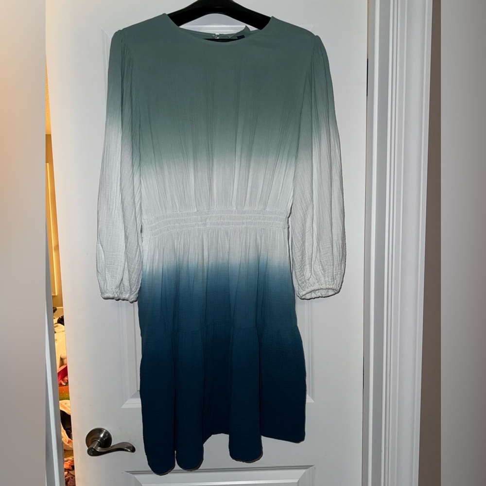 Universal Thread Blue Green White Ombre Long Sleeve Dress